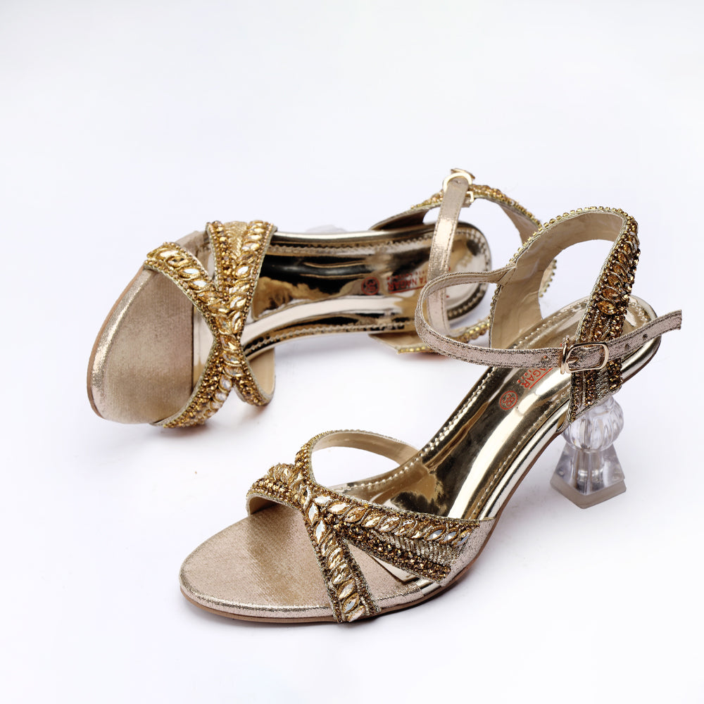 Golden Bridal Fancy Front Karhai Block Heel Sandals