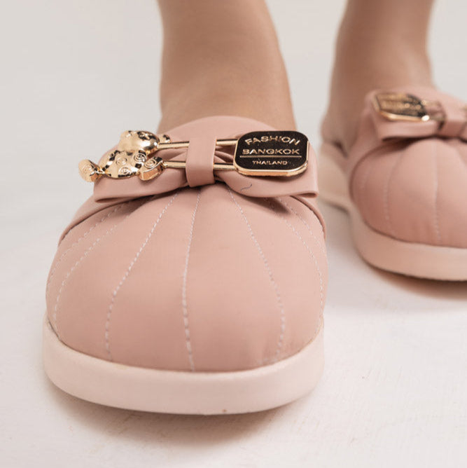 Peach Casual PU Comfort Sleeper Back Open Pumps