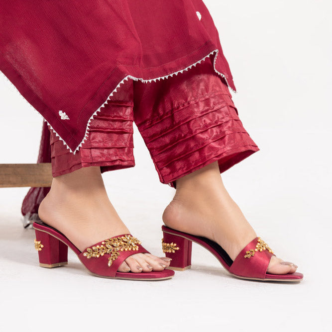 Maroon Facny Karhai Heel Sleeper Rip