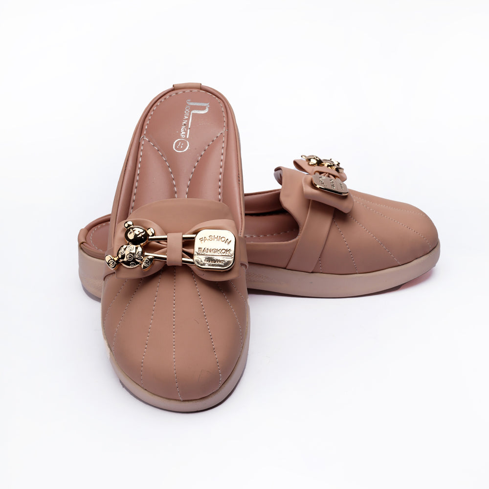 Peach Casual PU Comfort Sleeper Back Open Pumps