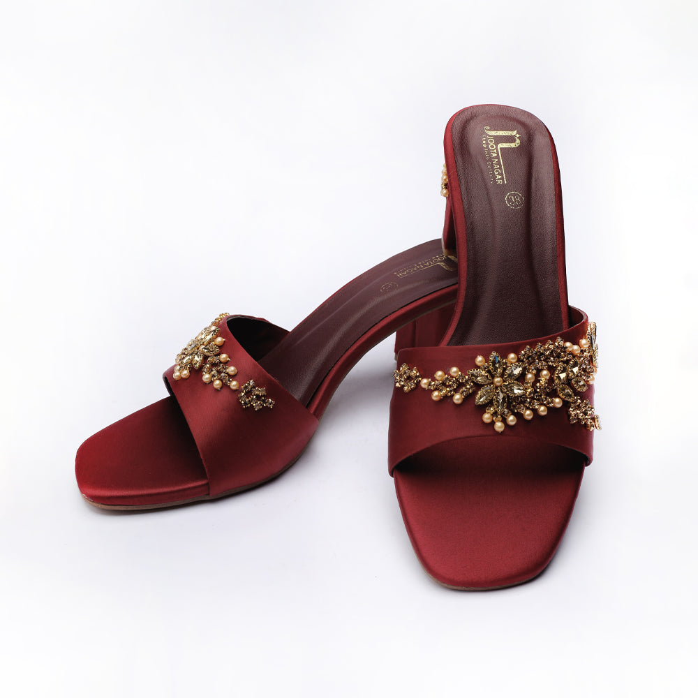 Maroon Facny Karhai Heel Sleeper Rip