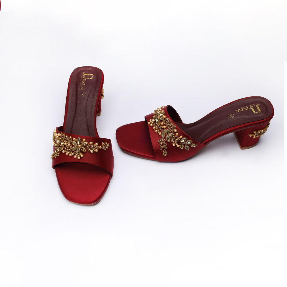 Maroon Facny Karhai Heel Sleeper Rip