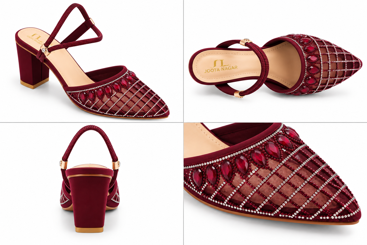 Fancy Embellished Block Heel Sandals