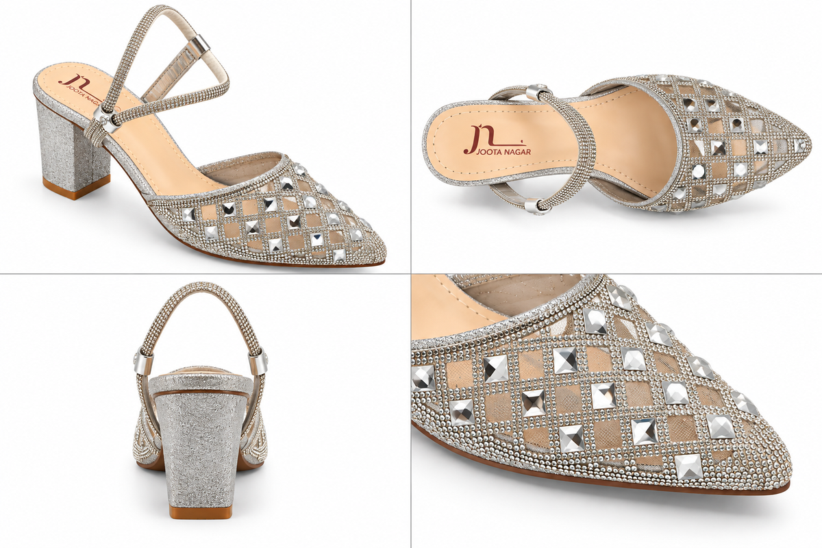 Fancy Embellished Block Heel Sandals