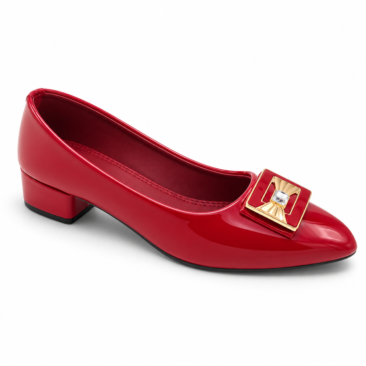 Patent Fancy Buckle Court Shoe