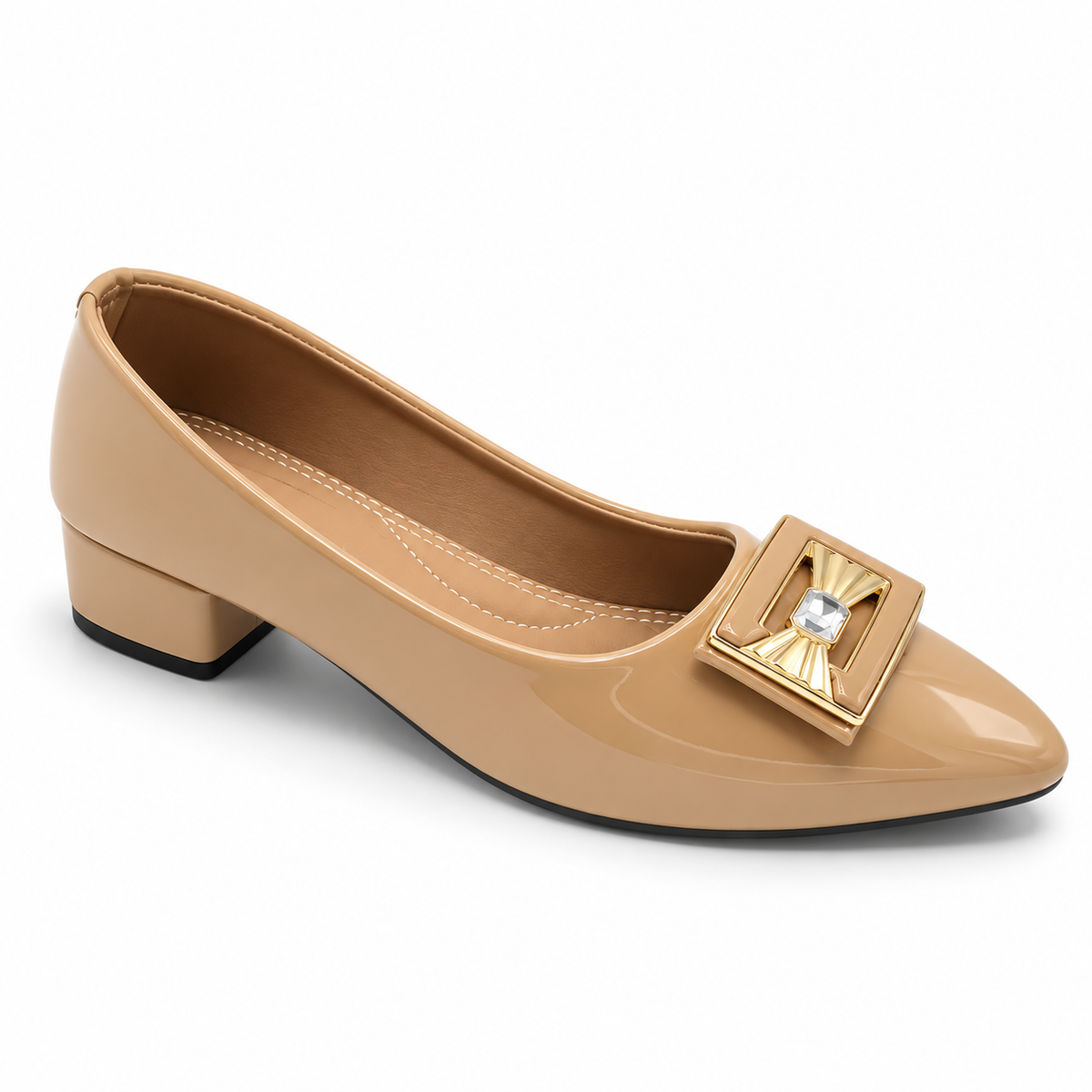 Patent Fancy Buckle Court Shoe