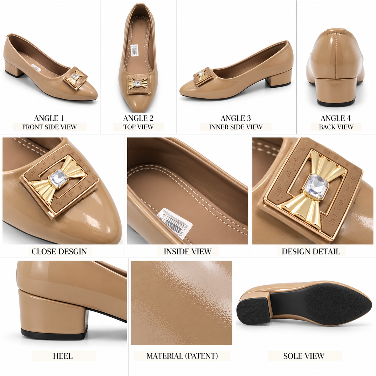 Patent Fancy Buckle Court Shoe