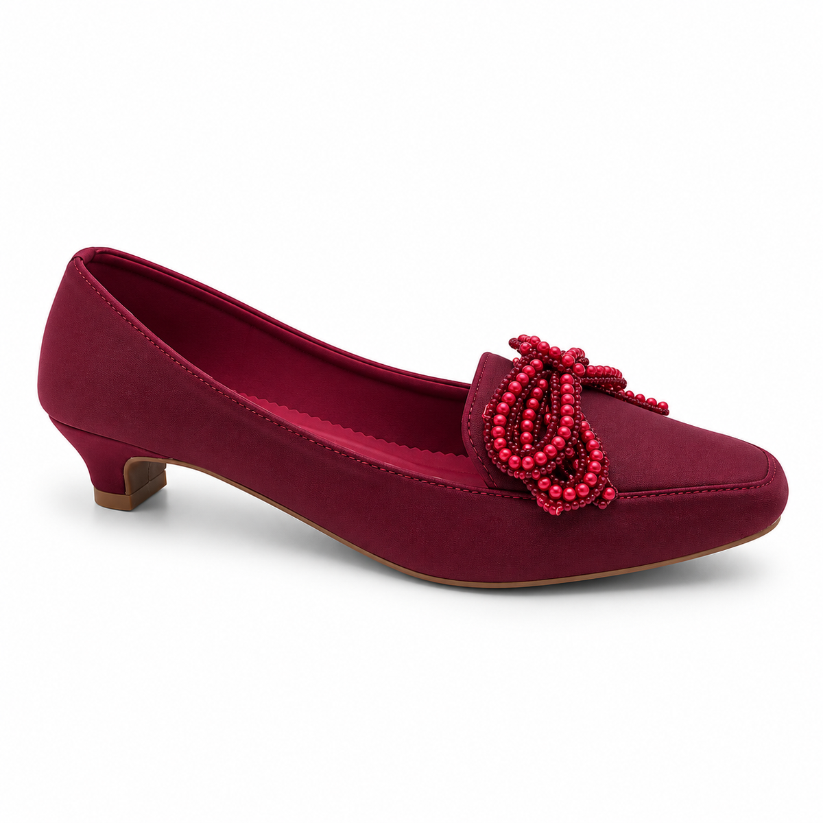 Fancy Beaded Bow Low Heel