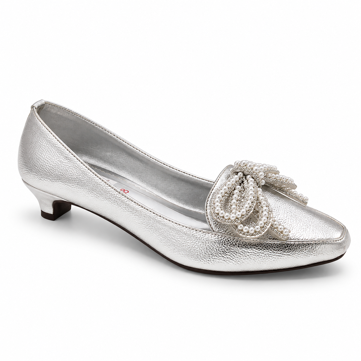 Fancy Beaded Bow Low Heel