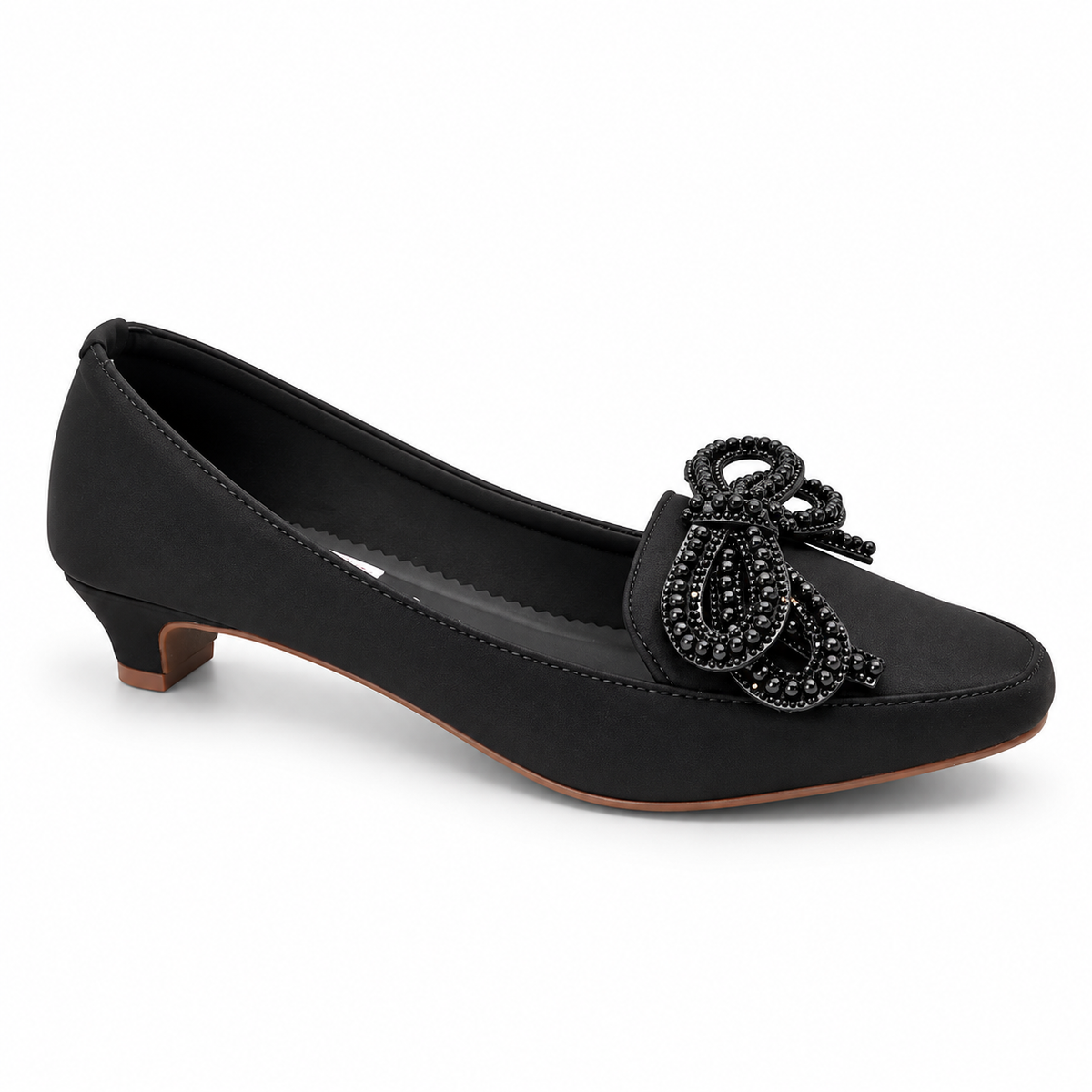 Fancy Beaded Bow Low Heel