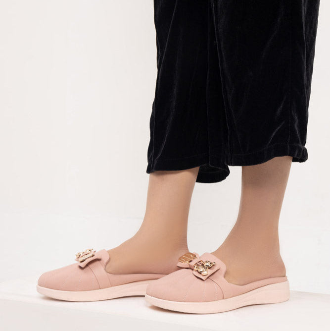 Peach Casual PU Comfort Sleeper Back Open Pumps