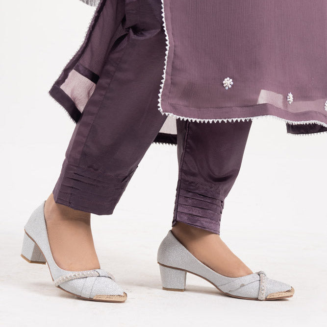 Silver Fancy Block Heel