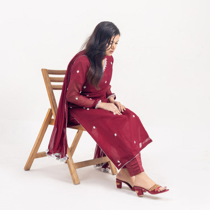 Maroon Facny Karhai Heel Sleeper Rip