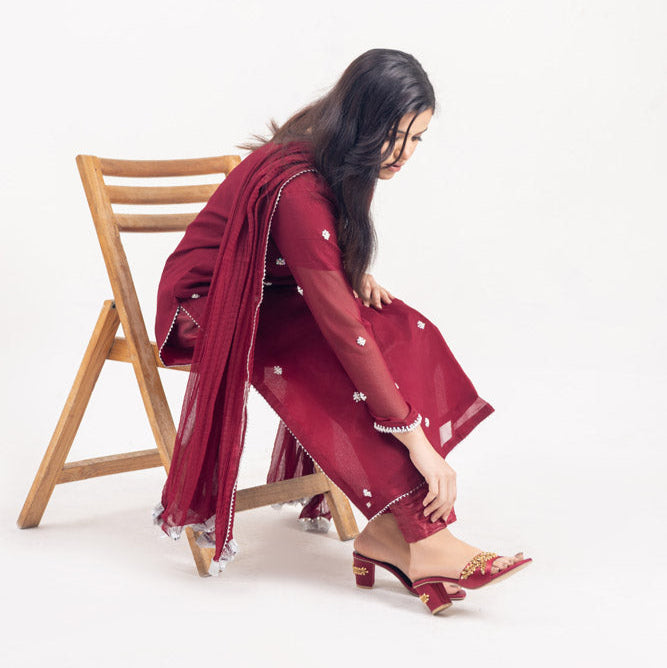 Maroon Facny Karhai Heel Sleeper Rip
