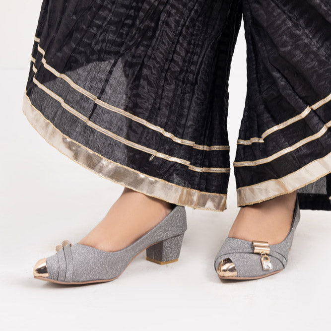Grey Fancy Court Shoes Block Heels