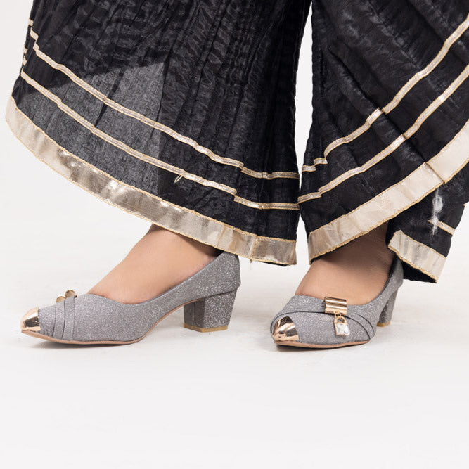 Grey Fancy Court Shoes Block Heels