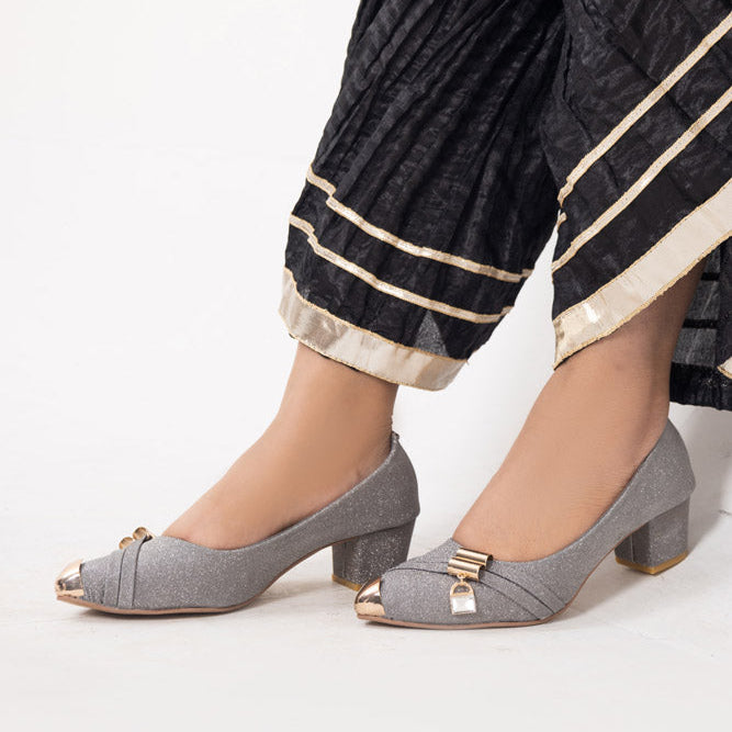 Grey Fancy Court Shoes Block Heels