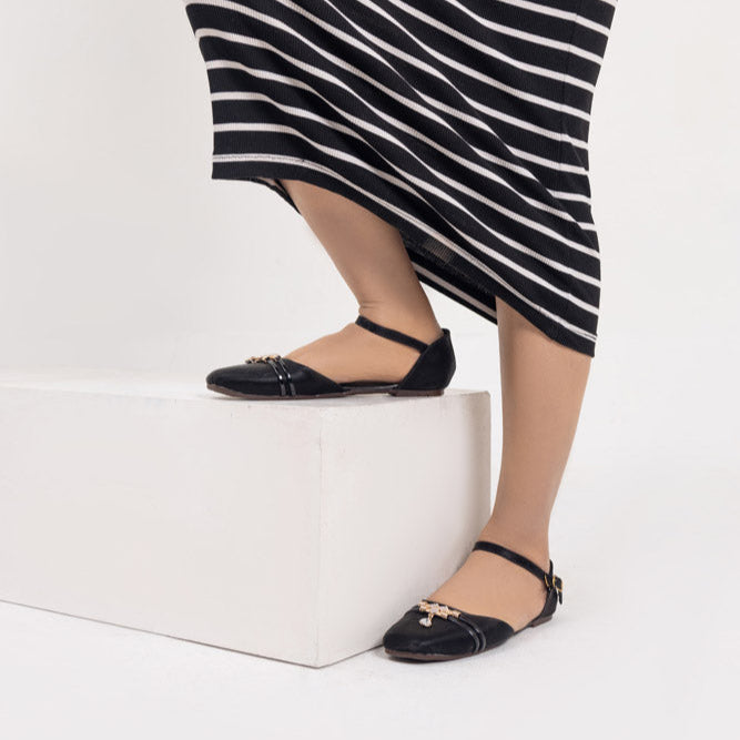 Black Flat Half Pumps Gel Sole
