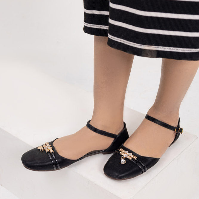 Black Flat Half Pumps Gel Sole