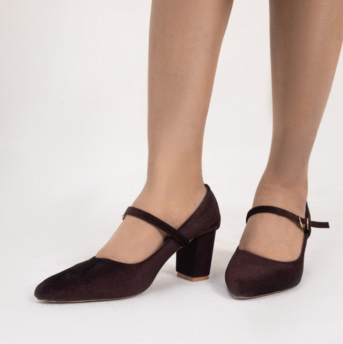 Brown Striper Block Heels