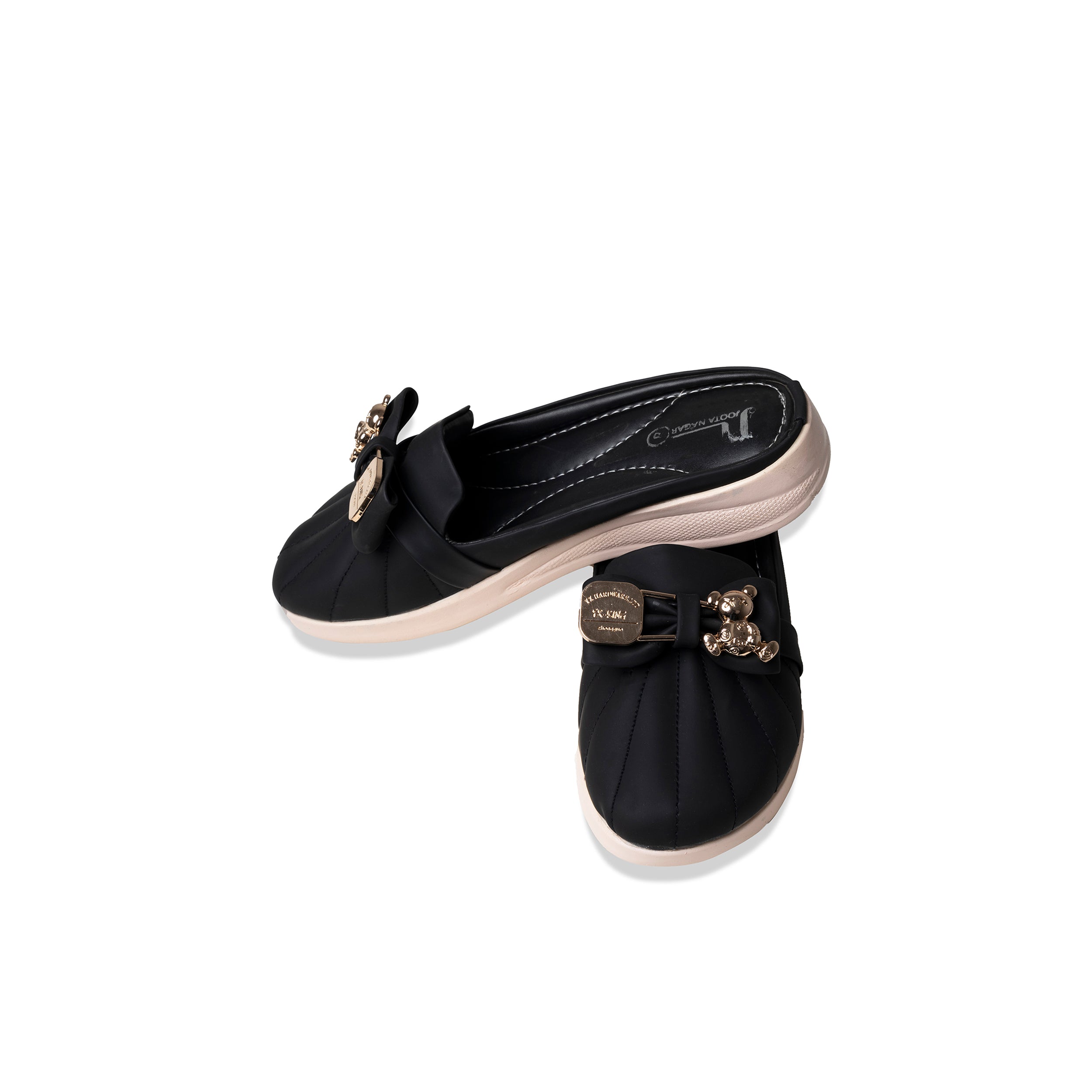 Black Casual PU Comfort Sleeper Back Open Pumps