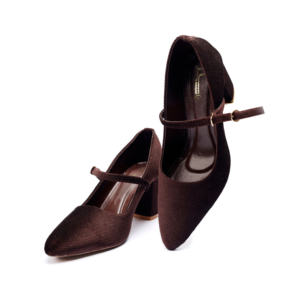 Brown Striper Block Heels