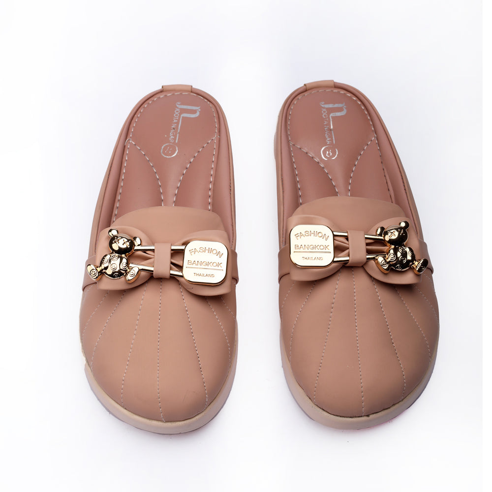 Peach Casual PU Comfort Sleeper Back Open Pumps