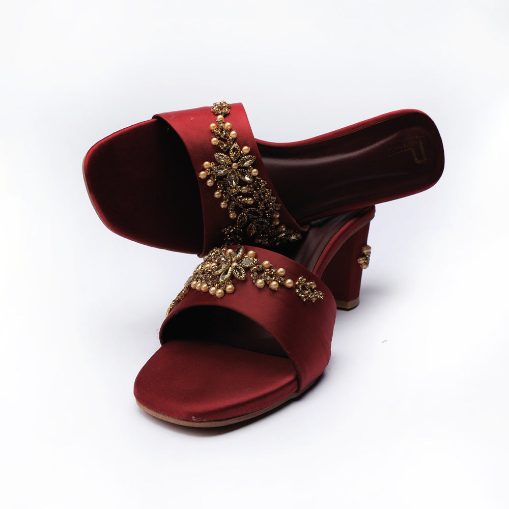 Maroon Facny Karhai Heel Sleeper Rip
