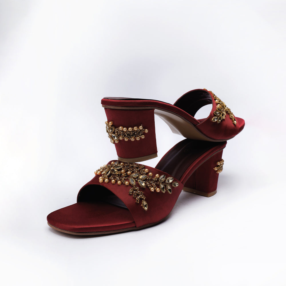 Maroon Facny Karhai Heel Sleeper Rip