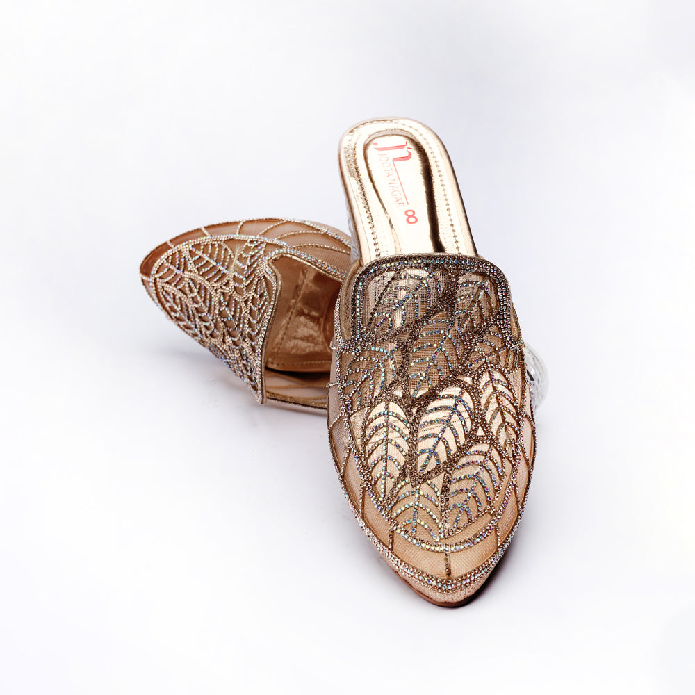 Golden Fancy Block Heels