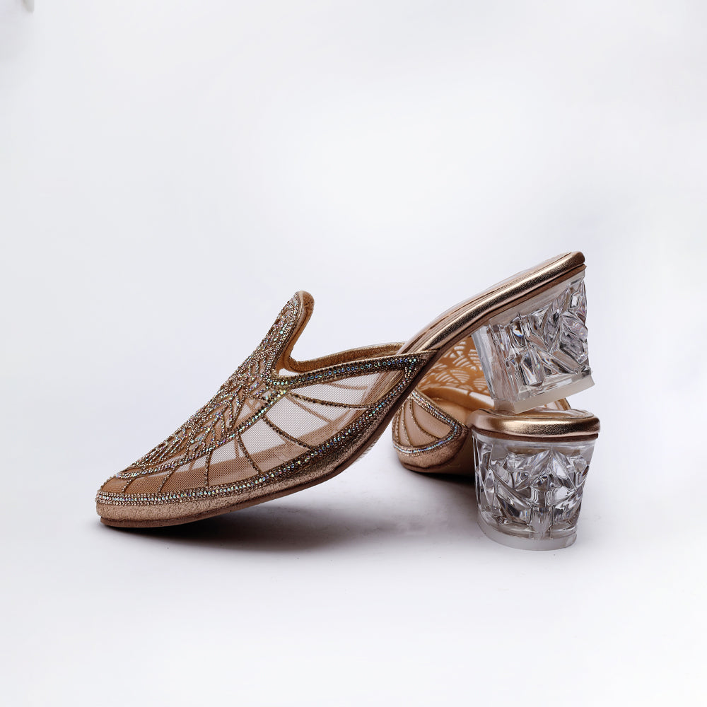 Golden Fancy Block Heels
