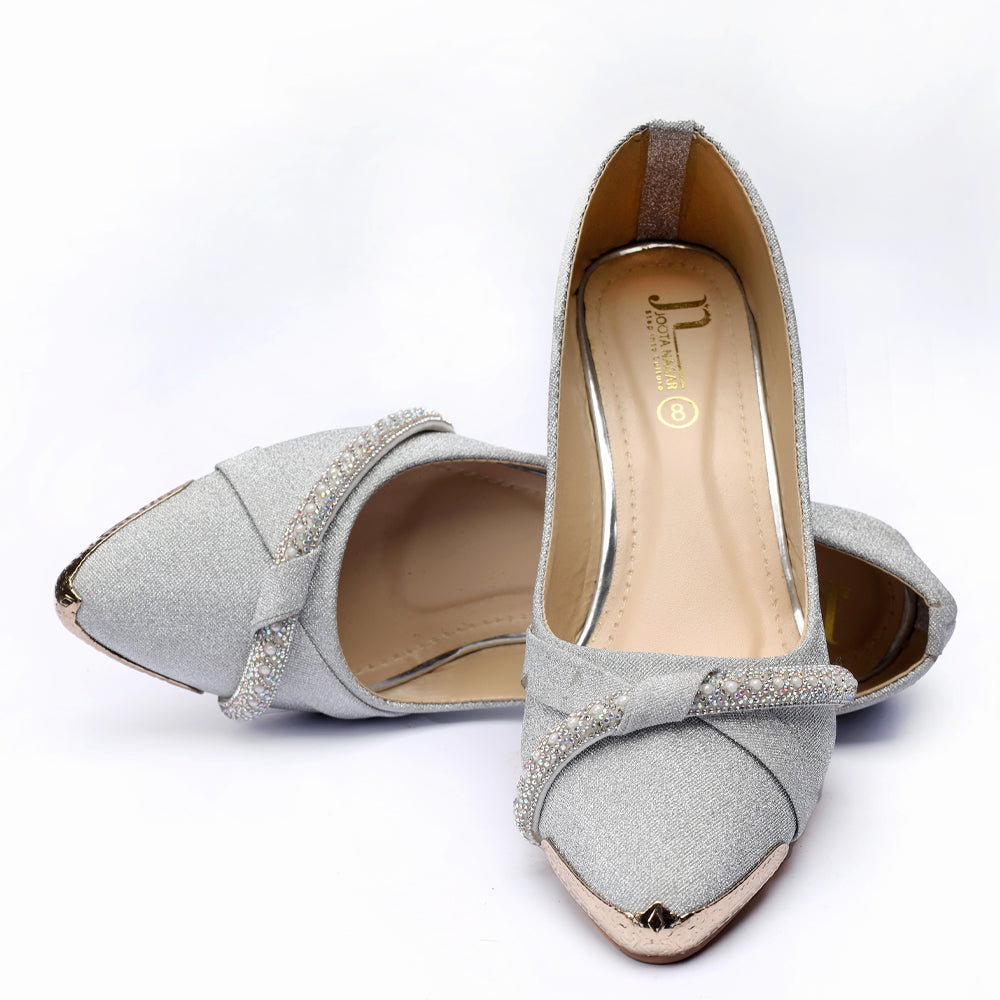 Silver Fancy Block Heel