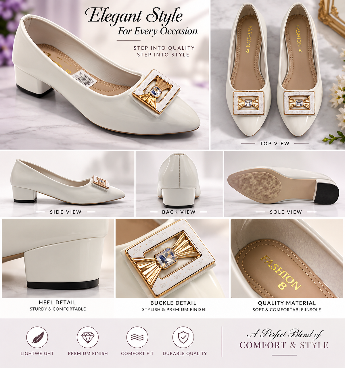 Patent Fancy Buckle Court Shoe