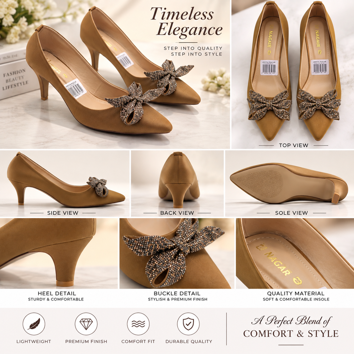 Crystal Bow Ladies Court Heel