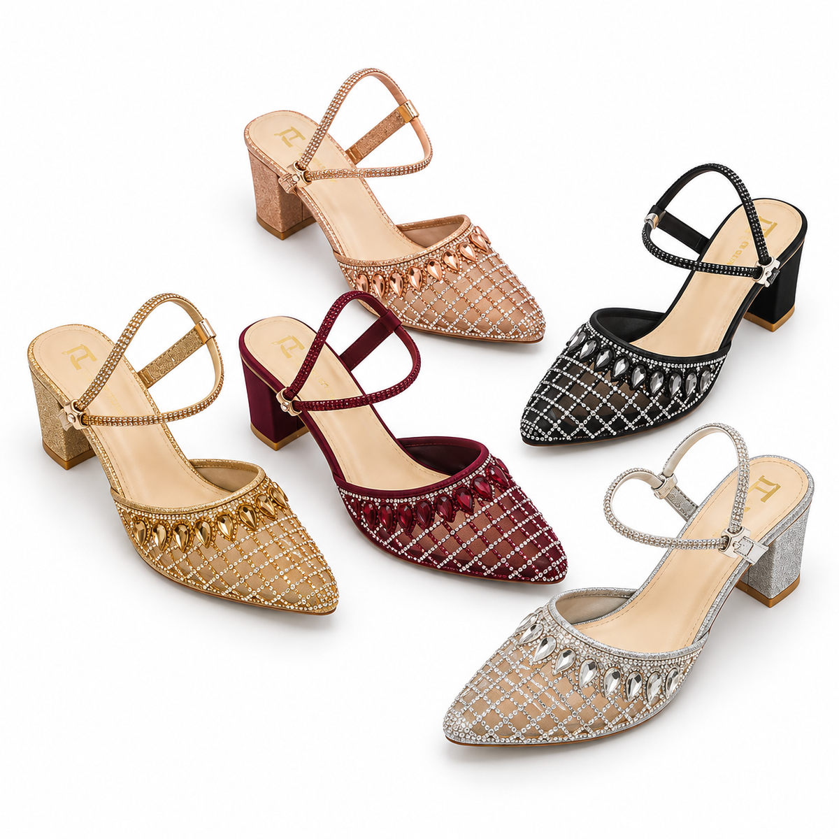 Fancy Embellished Block Heel Sandals