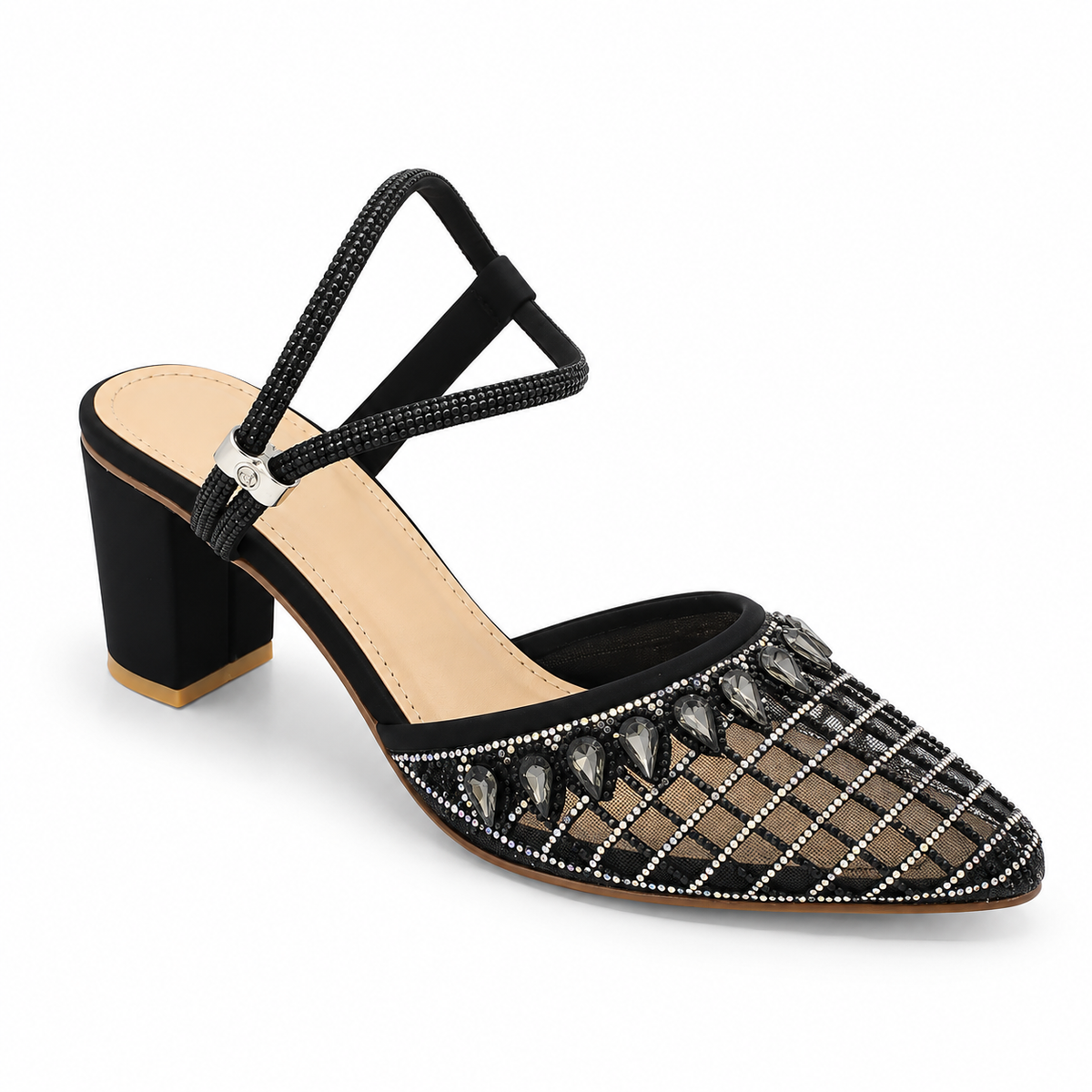 Fancy Embellished Block Heel Sandals