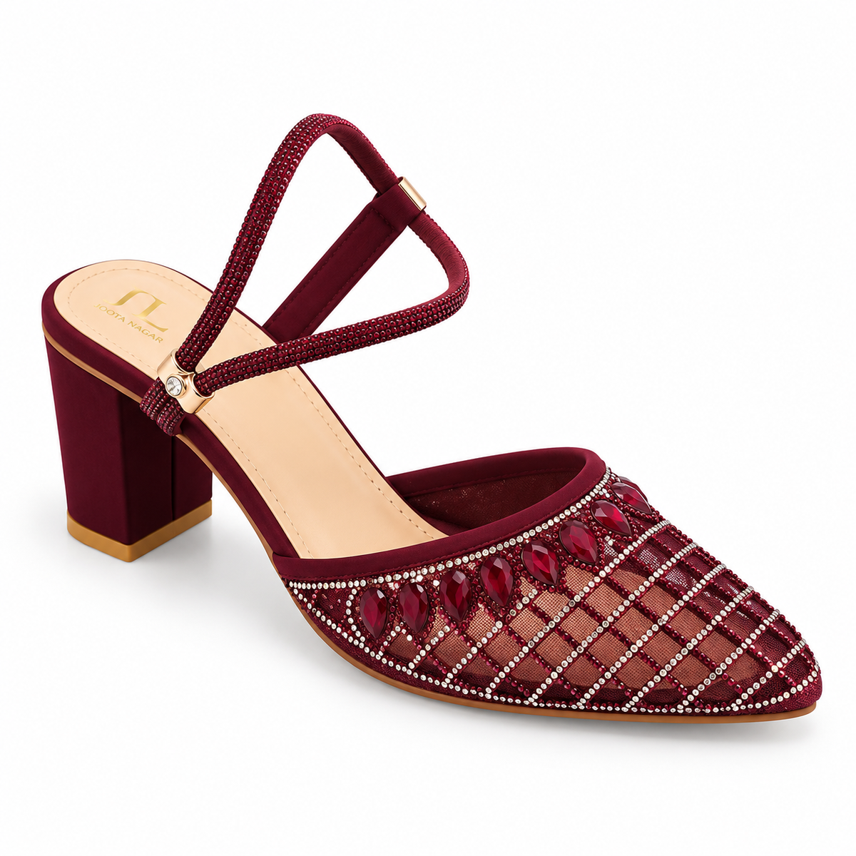 Fancy Embellished Block Heel Sandals