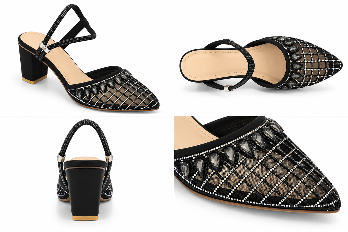 Fancy Embellished Block Heel Sandals