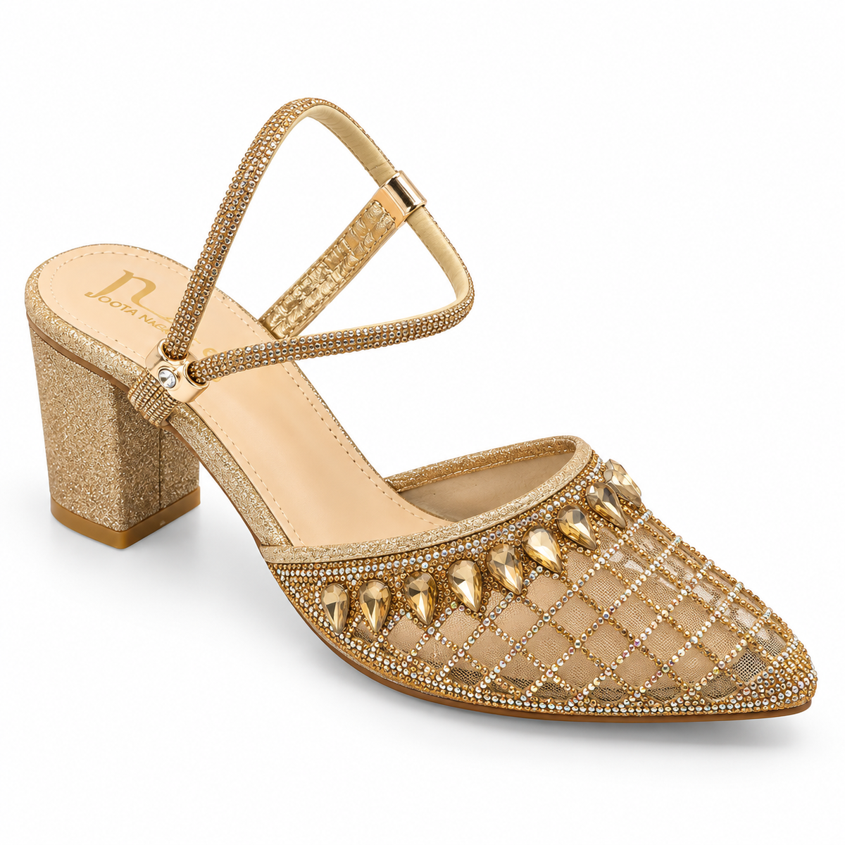 Fancy Embellished Block Heel Sandals