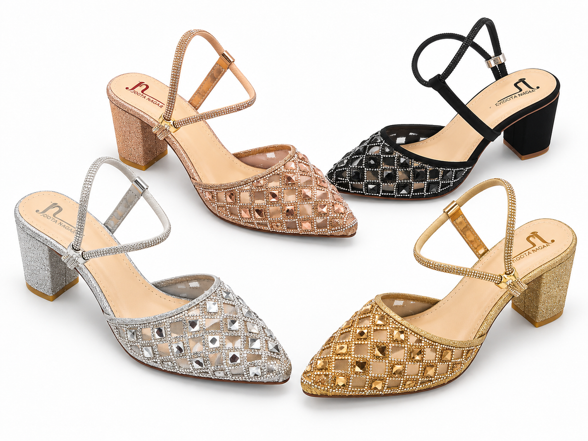 Fancy Embellished Block Heel Sandals