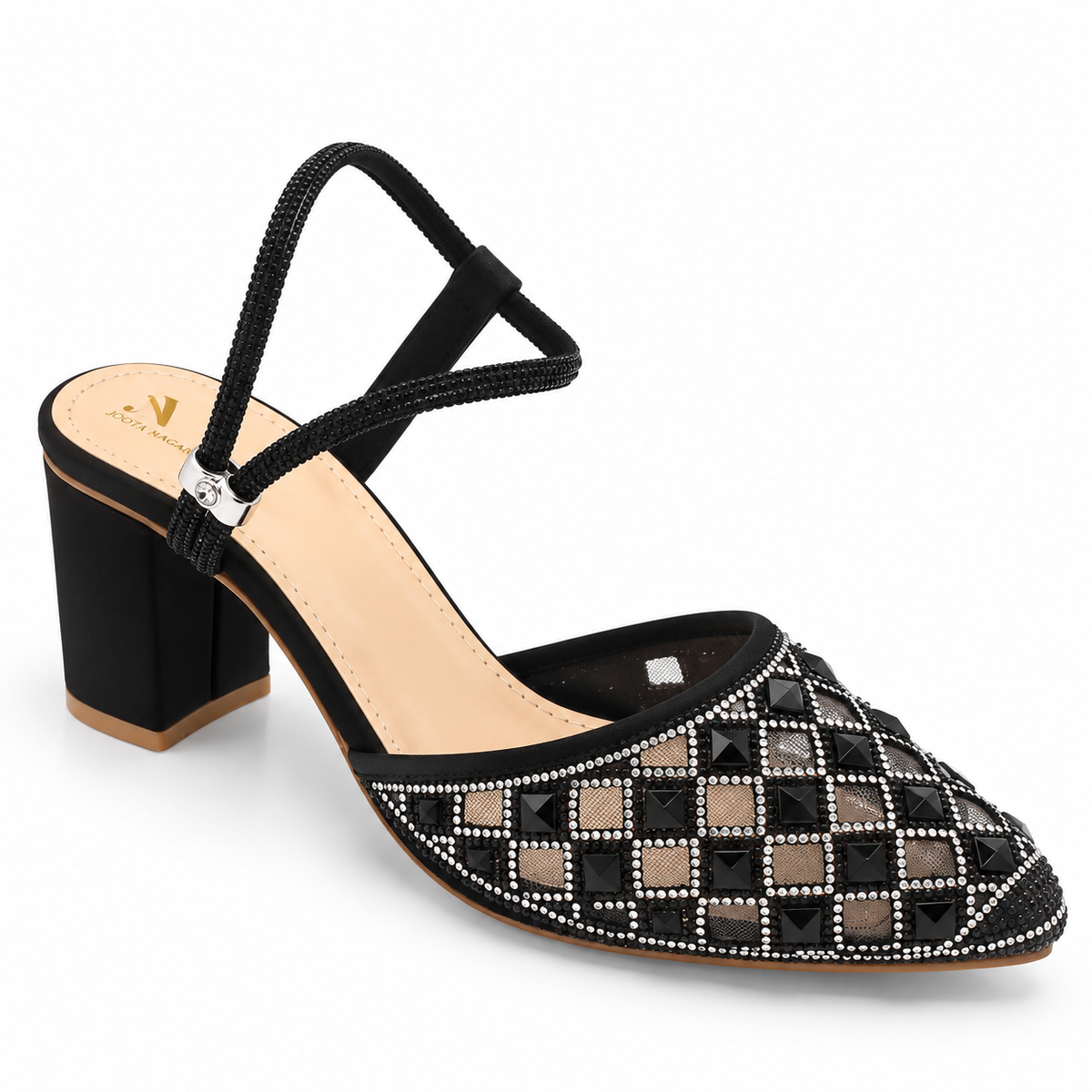 Fancy Embellished Block Heel Sandal