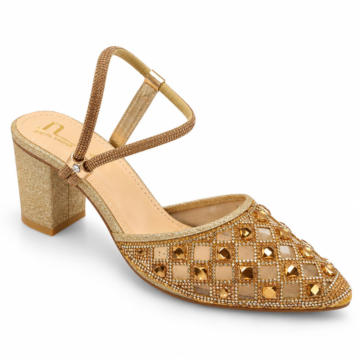 Fancy Embellished Block Heel Sandals