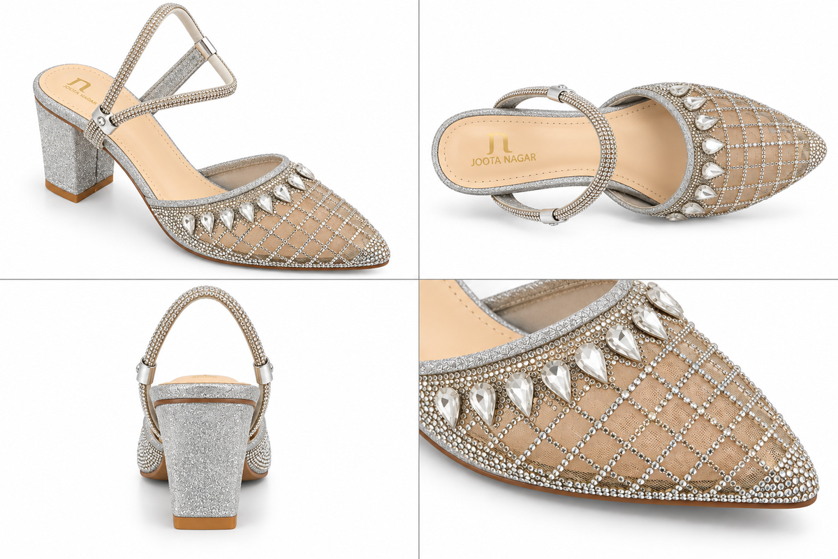 Fancy Embellished Block Heel Sandals