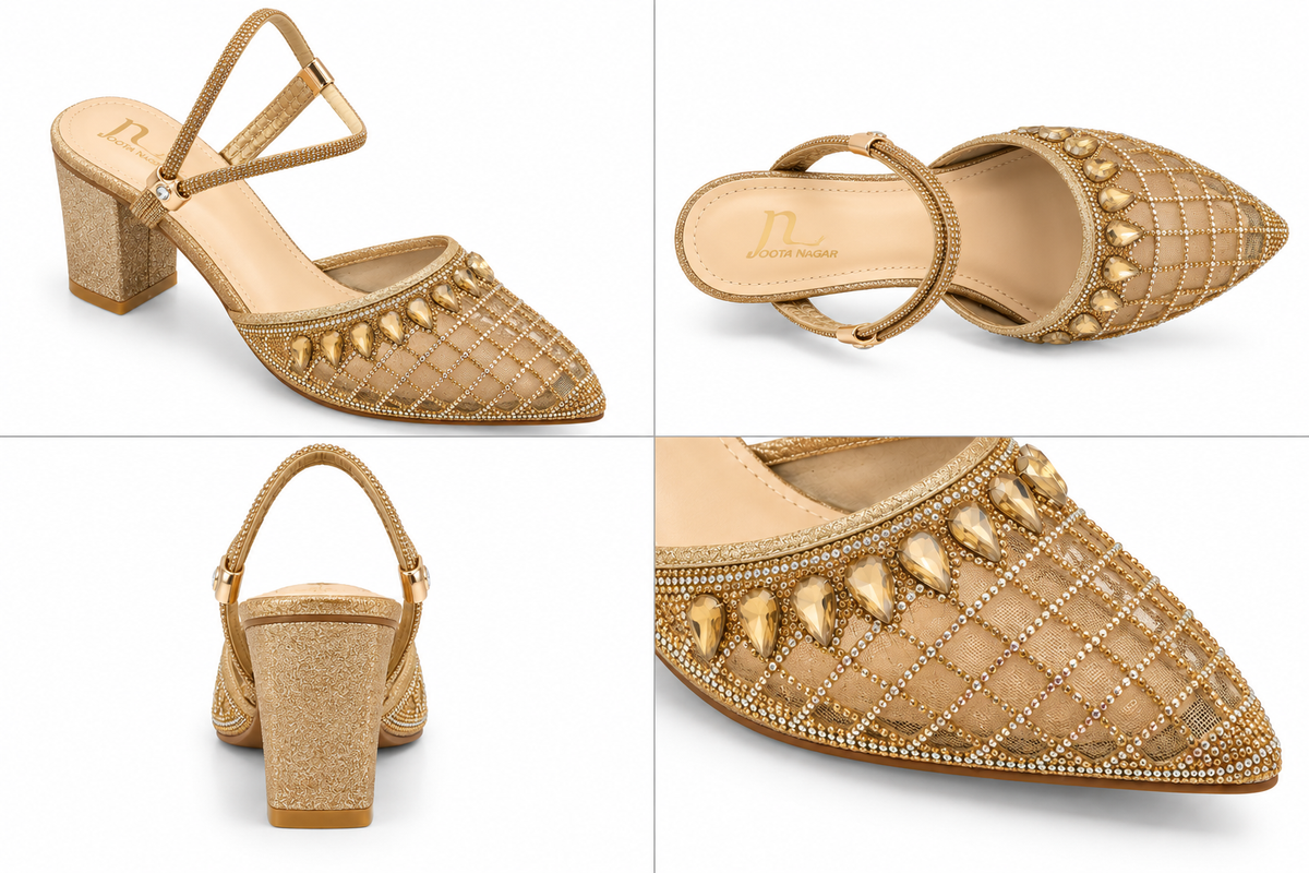 Fancy Embellished Block Heel Sandals