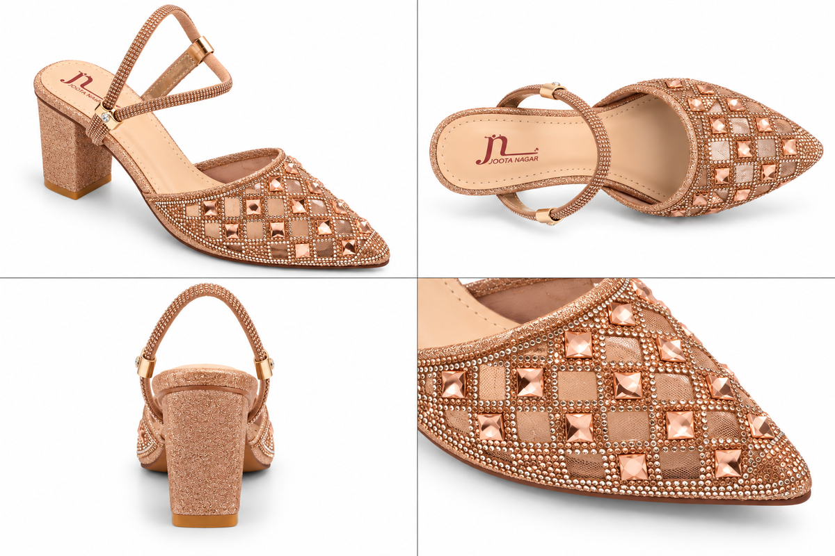 Fancy Embellished Block Heel Sandal