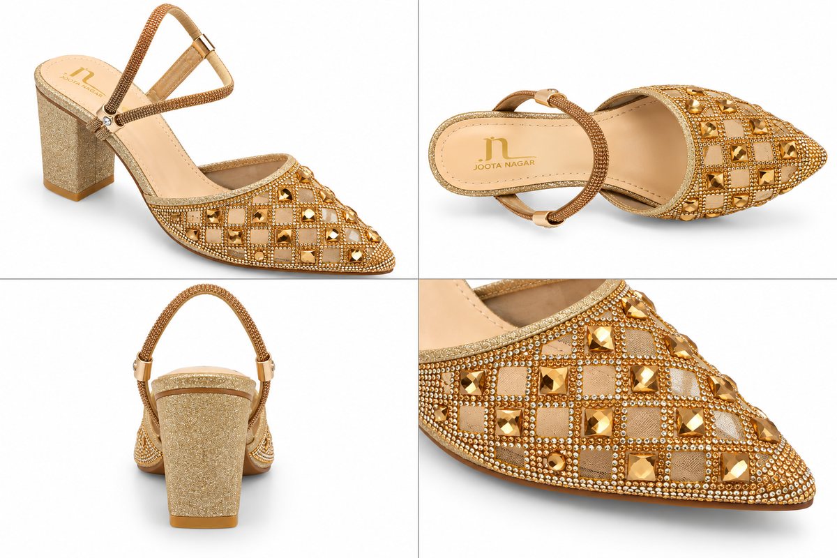 Fancy Embellished Block Heel Sandals