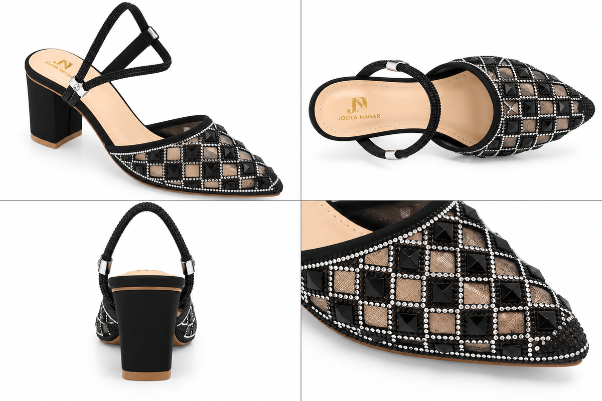Fancy Embellished Block Heel Sandal