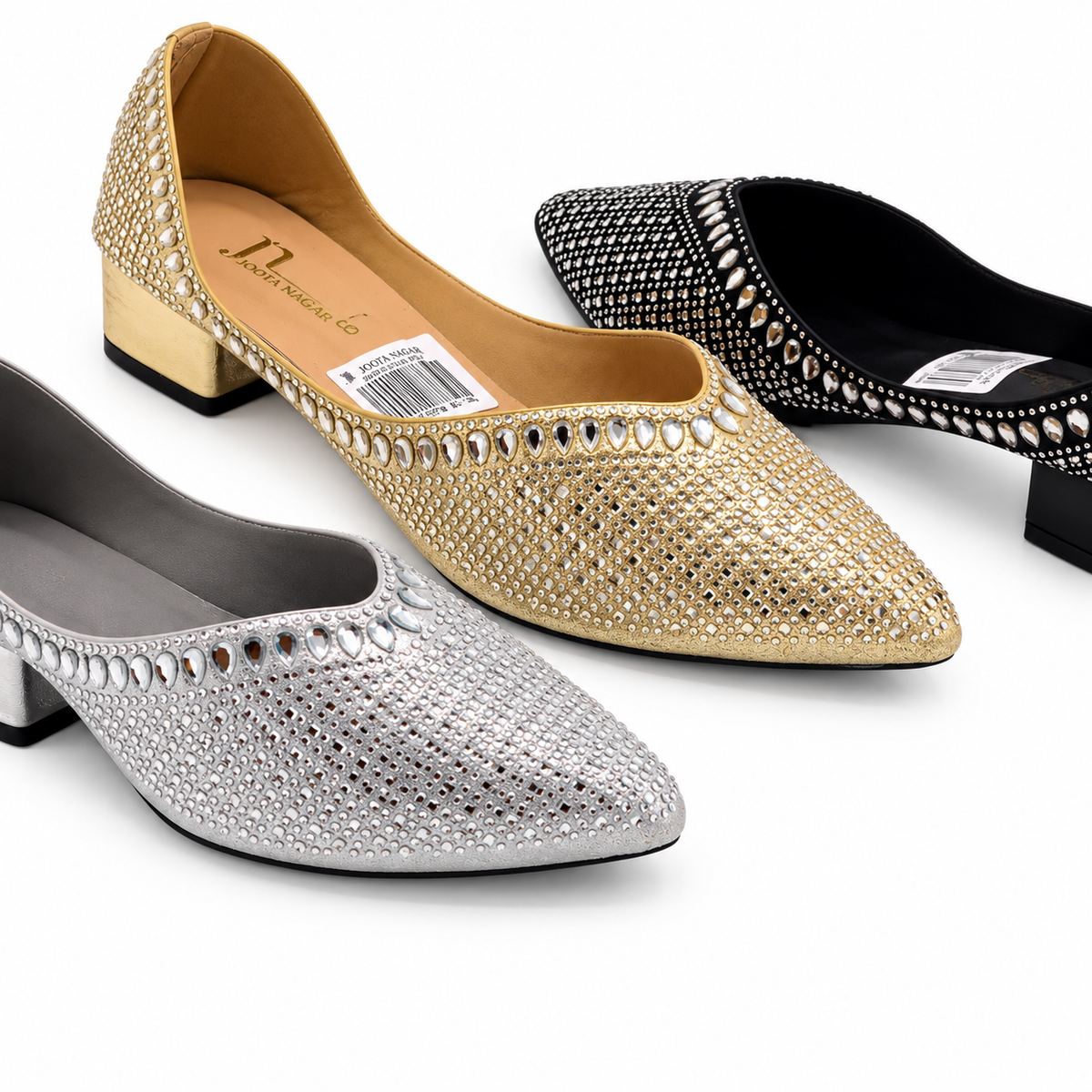 Fancy Stone Block Heel Pumps