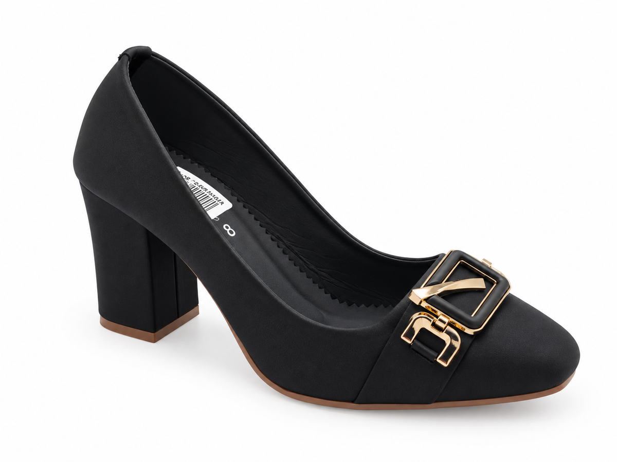 Elegant Buckle Block Heel Pump
