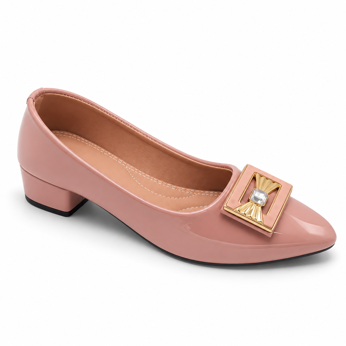 Patent Fancy Buckle Court Shoe